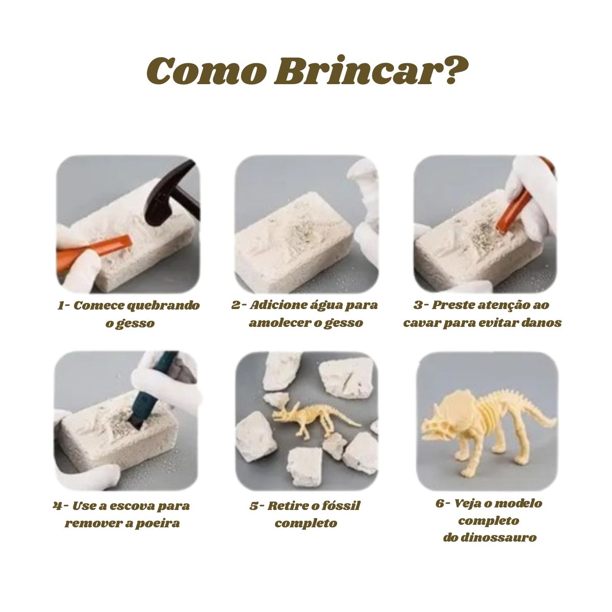 Brinquedo Kit Arqueologia Dinossauro Dino Fóssil Escavação Brinquedo Kit Arqueologia Dinossauro Dino Fóssil Escavação